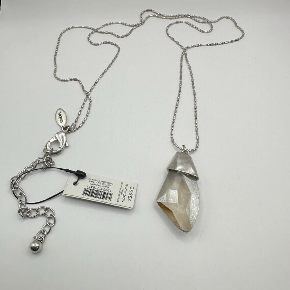 NWT Chico’s Smoky Grey Pendant Slver Tone Chain Long Necklace